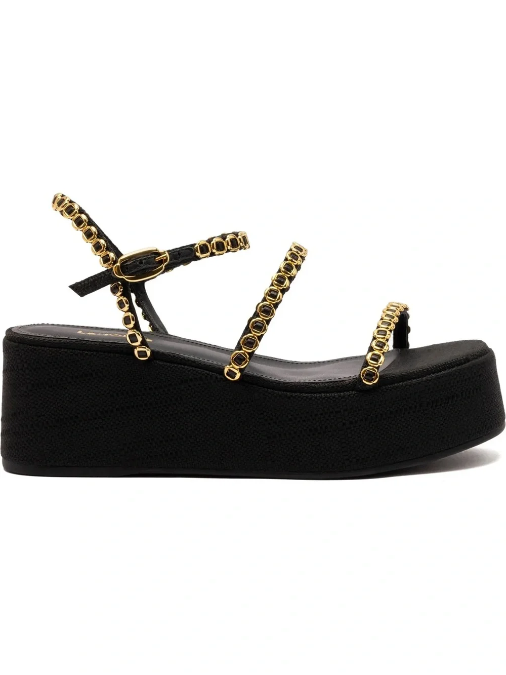 Larroude Platform Sandals with Gold Chain Trim